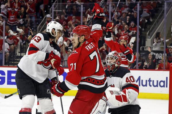 Jesper Fast scores on OT power play Hurricanes eliminate Devils